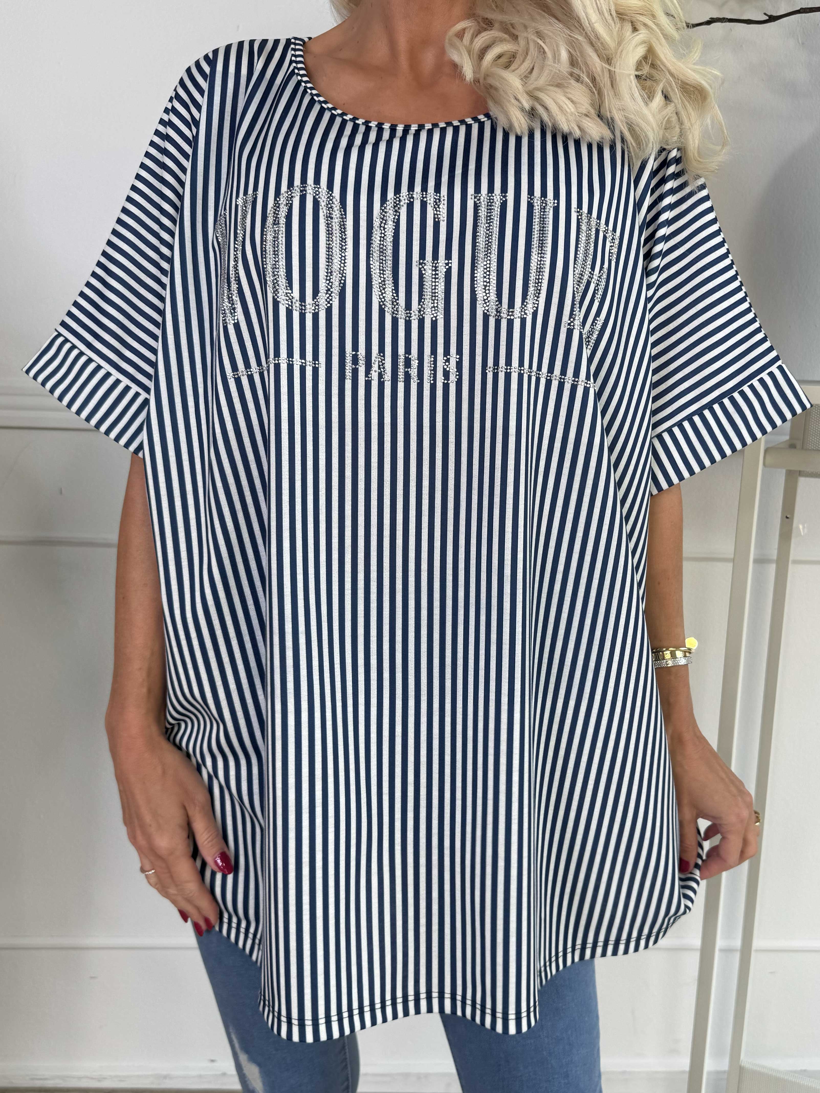 Mintu Stripe - Mjuk t-shirt med vogue stående med glittrande similisten
